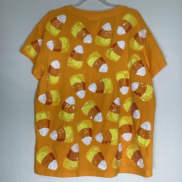 Queen of Sparkles Candy Corn Top Halloween Sequins Sm - Picture 3 of 9